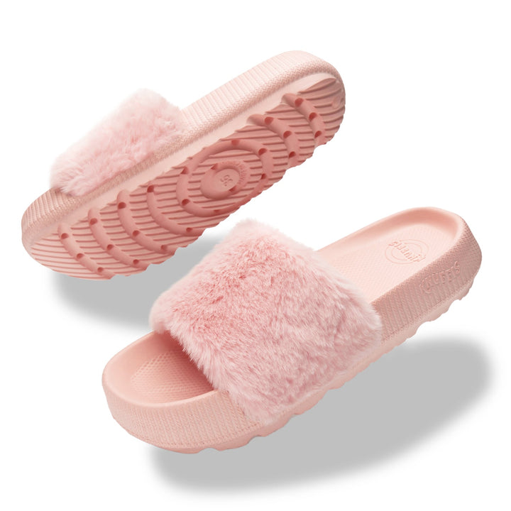 Knuffis Damen Pantoletten mit Fell Schlappen kurz