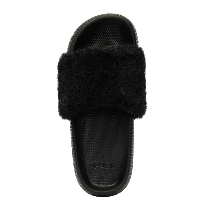 Knuffis Damen Pantoletten mit Fell Schlappen kurz